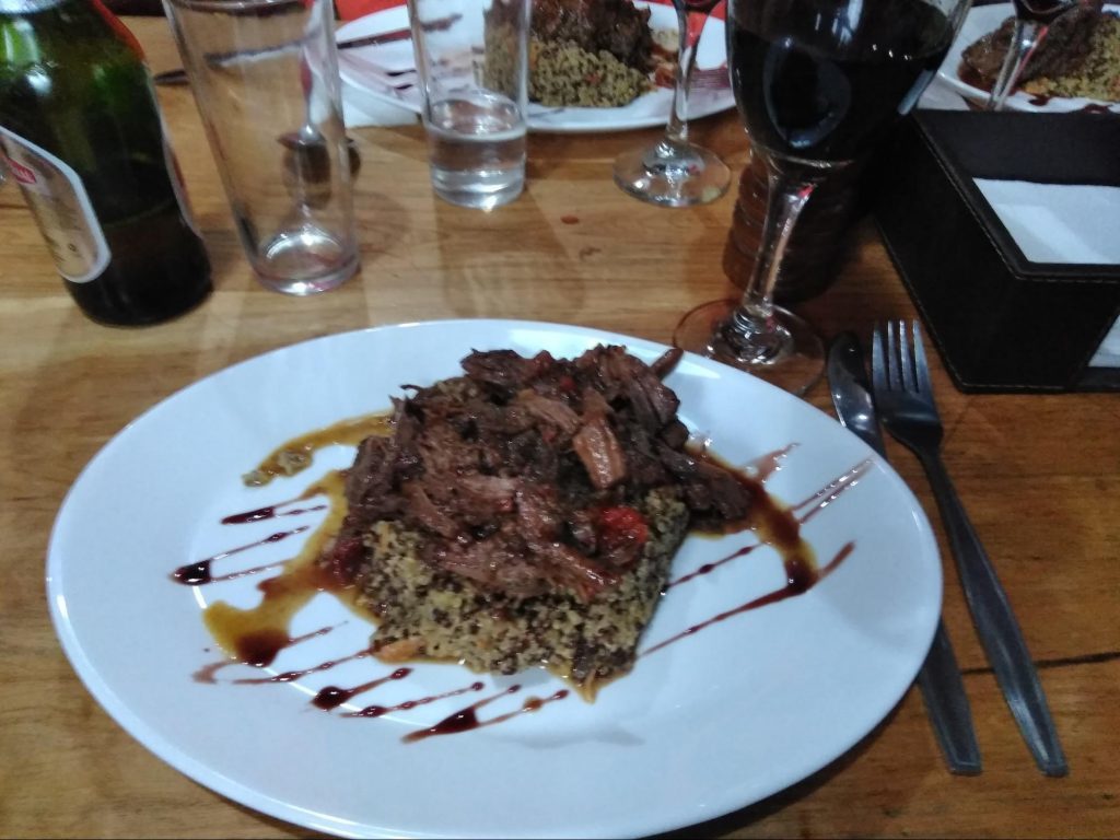Beef Stew and quinoa main course at Refugio Chileno