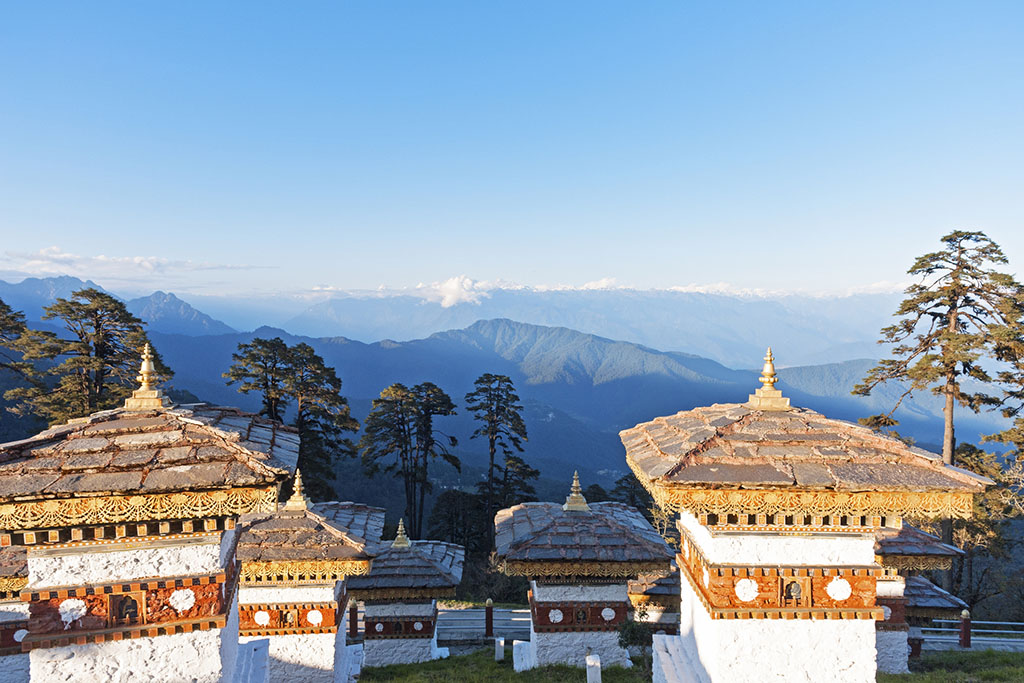Several of the 108 memorial chortens in Dochula Pass
