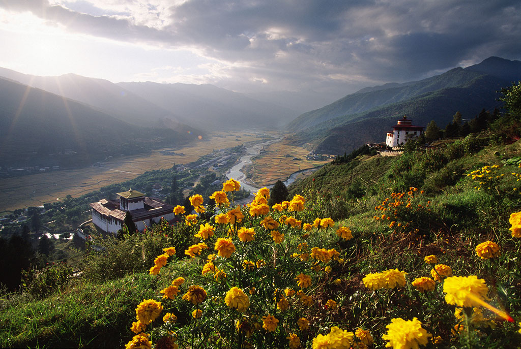 View of Paro Dzong and Watchtower