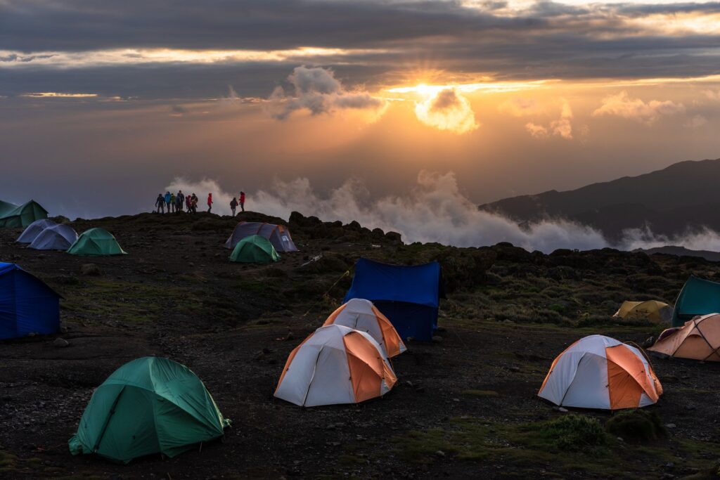 Sunset on a camp on the way to the Kilimanjaro